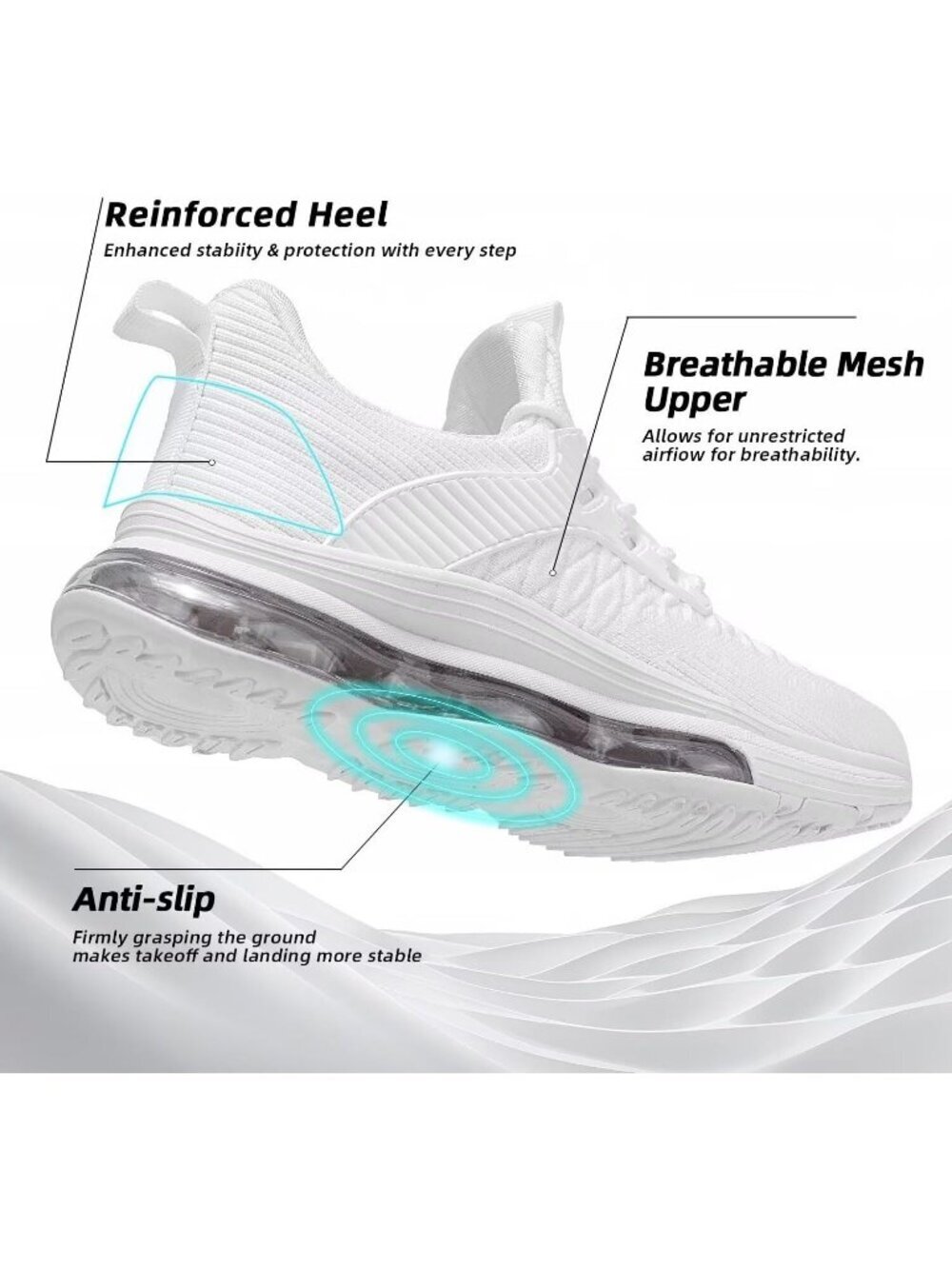 Women's White Work Athletic Trainer Air Running Casual Slip On Walking Sneaker - Picture 6 of 6